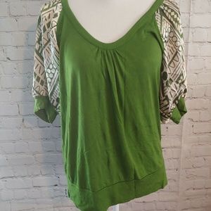 BCBG MAXAZRIA Green Blouse w/ Puff Sleeves